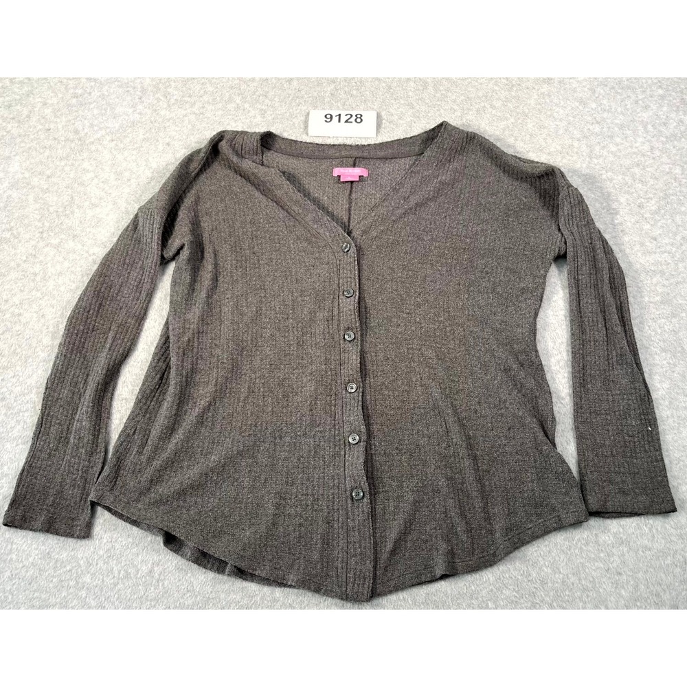 Isaac Mizrahi Cardigan Sweater Women Large Gray Waffle Knit Stretch Button Front